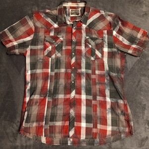 BKE vintage plaid pearl snap button up short sleeve shirt